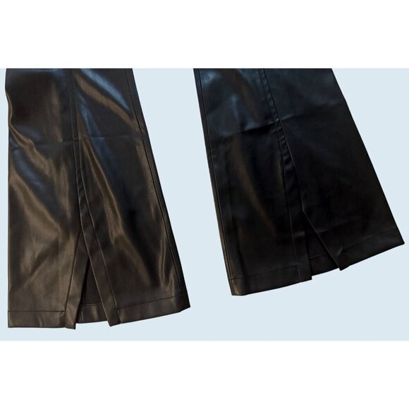 FREE PEOPLE / We The Free Black Faux Leather Split Hem Pants Sz 32 NEW - Picture 4 of 8